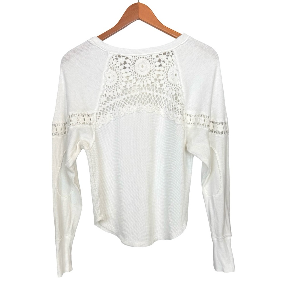 We The Free Luella Textured Waffle Knit Thermal White Crochet Top Shirt Ivory - Picture 5 of 12